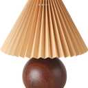 KUNJOULAM Small Pleated Table Lamp, Modern Bedside Nightstand Lamp with Coffee Lampshade, Cute Lamp for Bedroom Living Room Home Office Decor with E12 Bulb (Brown)