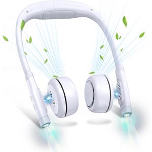 Neck Fan, Portable Neck Fans, Rechargeable Bladeless Fan Neck, 5000mAh Battery Removable Personal Neck Fan, Wearable Reading Light for Bedtime Reading, Ideal for Travel, Camping Essentials (White)