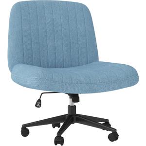 Shintenchi Criss Cross Chair,Cross Legged Office Seat with Wheels Armless Swivel Vanity Chair,Height Adjustable Wide Computer Task Seating for Home Office,Blue