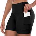 CHRLEISURE Womens Biker Yoga Shorts with Pocket, High Waisted Tummy Control 5 Inch Workout Spandex Athletic Gym Shorts