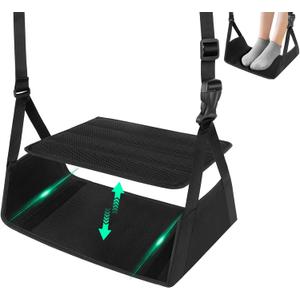 Airplane Foot Hammock for Plane Travel Essentials, Airplane Foot Rest with 2 in 1 Removable Support Pad, Adjustable Foot Hammock with Thicken Memory Foam, Foot Rest for Plane Travel Foot Leg Rest (Black)