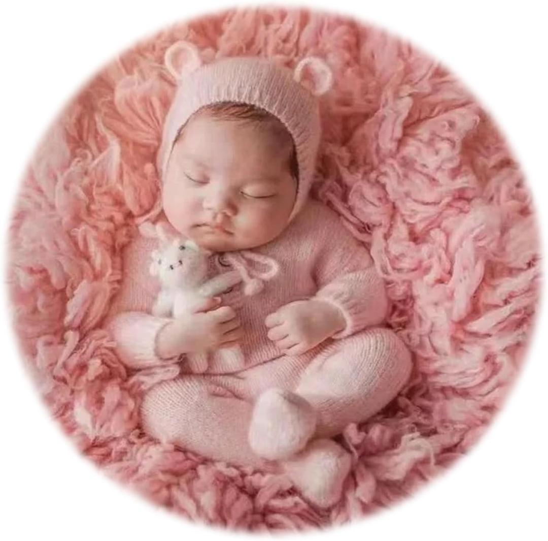 Zeroest Newborn Bear Photography Outfit Girl Boy Bear Hat Photo Picture Props Baby Phootshoot Knit Footed Romper Bonnet 2PCS