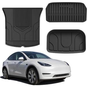 LASFIT Premium Extra Thick Trunk Mats Set for Model Y 2025 2024 2025 2023 2022 2021 2020 5 Seater TPE All Weather Custom Fit Cargo Liners Frunk Rear Trunk Storage Mats, Black