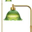 Glass Floor Lamp for Living Room, 70 Tall Lamp Adjustable Height Vintage Standing Lamp with Green Glass Lampshade Pedal Switch Flower Floor Light for Bedroom Study Room Corner Art Decor