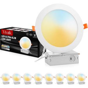 5 Inch LED Recessed Ceiling Light, Dimmable Canless Wafer Downlight, 7CCT 2700K-6500K for Kitchen Living Room Basement Bathroom, Ultra Thin with Junction Box, Damp-Rated 8 Pack