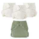 Esembly Cloth Diaper Bundle Set - 3 Organic Cotton Absorbent Inners and 1 Waterproof Outer Diaper Cover - Reusable, Washable, Snap Closure Cloth Diapers - Size 1 (7-17lbs), Aloe