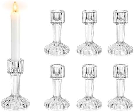 Glasseam Glass Tapered Candlestick Holders: 5 Pcs Clear Crystal Candle Holders Candle Sticks Holder Decor Modern Small Taper Candle Holders for Table Centerpiece Wedding Christmas Advent Decoration