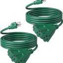 DEWENWILS 10 FT Outdoor Tri-Tap Extension Cord Splitter for Halloween, Weatherproof 16/3 SJTW Power Cable for Holiday Decoration and Outdoor Landscaping String Lights, ETL Listed, Pack of 2, Green