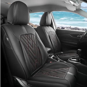 FREESOO Car Seat Covers Full Set, Universal Seat Covers for Cars, Car Seat Protector Waterproof Nappa Leather Seat Cushion Fit for Most Cars BlackRed Line