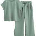 PRETTYGARDEN Only Pants Outfits For Women Casual Tracksuit Short Sleeve Tops And Wide Leg Long Pants Matching Lounge Sets, Size 2X