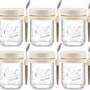6 Pack Overnight Oats Containers with Lids and Spoons, 16 oz Glass Mason Overnight Oats Jars, Large Capacity Airtight Jars for Milk, Cereal, Fruit(Beige
