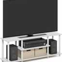 Furinno Turn-N-Tube TV Stand, 3-Tier Open Frame Rectangular Entertainment Center with Storage Shelf, TV Console for TV up to 50 Inch, Toolless Assembly, for Living Room, Bedroom, White