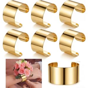 Liliaafar 6 Pcs Gold Corsage Wrist Bracelet Bands for Women Cuff Bangle Bracelet Wrist Corsage DIY Wedding Wristband Wide Open Cuff Adjustable Wristband Accessory for Wedding Bridal Party Prom