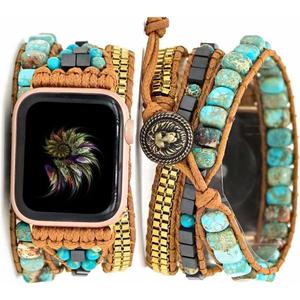 Boho Beaded Bracelets Compatible with Apple Watch Band 49mm 46mm 45mm 41mm 44mm 42mm 40mm 38mm for Women,Handmade Multilayer Wraps Stone Strap for iWatch Series 10 9 8 7 6 5 4 3 2 1 SE/Ultra
