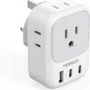 TESSAN US to UK Plug Adapter, Type G Travel Adaptor with 4 Electrical Outlets 3 USB Ports (2 USB C), Ireland Power Adapter for USA to England London Scotland Dubai Singapore Qatar Kenya British
