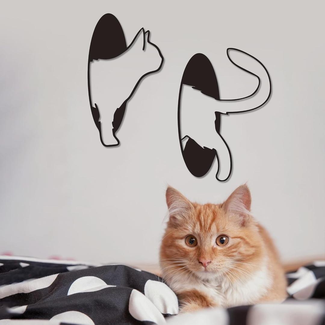 YATEASLU 2 Pcs Cat Wall Art, 3D Black Metal Wall Art for Bedroom, Bathroom, Living Room,Cat Wall Decor Gifts for Thanksgiving, Christmas