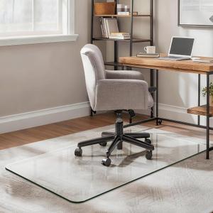 Office Chair Mat for Carpet & Hardwood, Upgraded 29" x 48" Dual Use Tempered Glass Chair Mat for Chair and Footrest Under Desk (Nature)