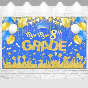 Avezano 8th Grade Graduation Banner 6x3.6ft 8th Grade Graduation Decorations Blue and Gold Bye Bye 8TH Grade Graduation Backdrop 2025