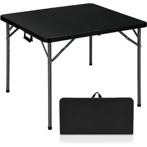 34" Square Folding Card Table, Fold in Half Heavy Duty Portable Table with Removable Legs and Carrying Handle, White | HDPE Top for Indoor Outdoor Camping,Picnic,Party,Kitchen