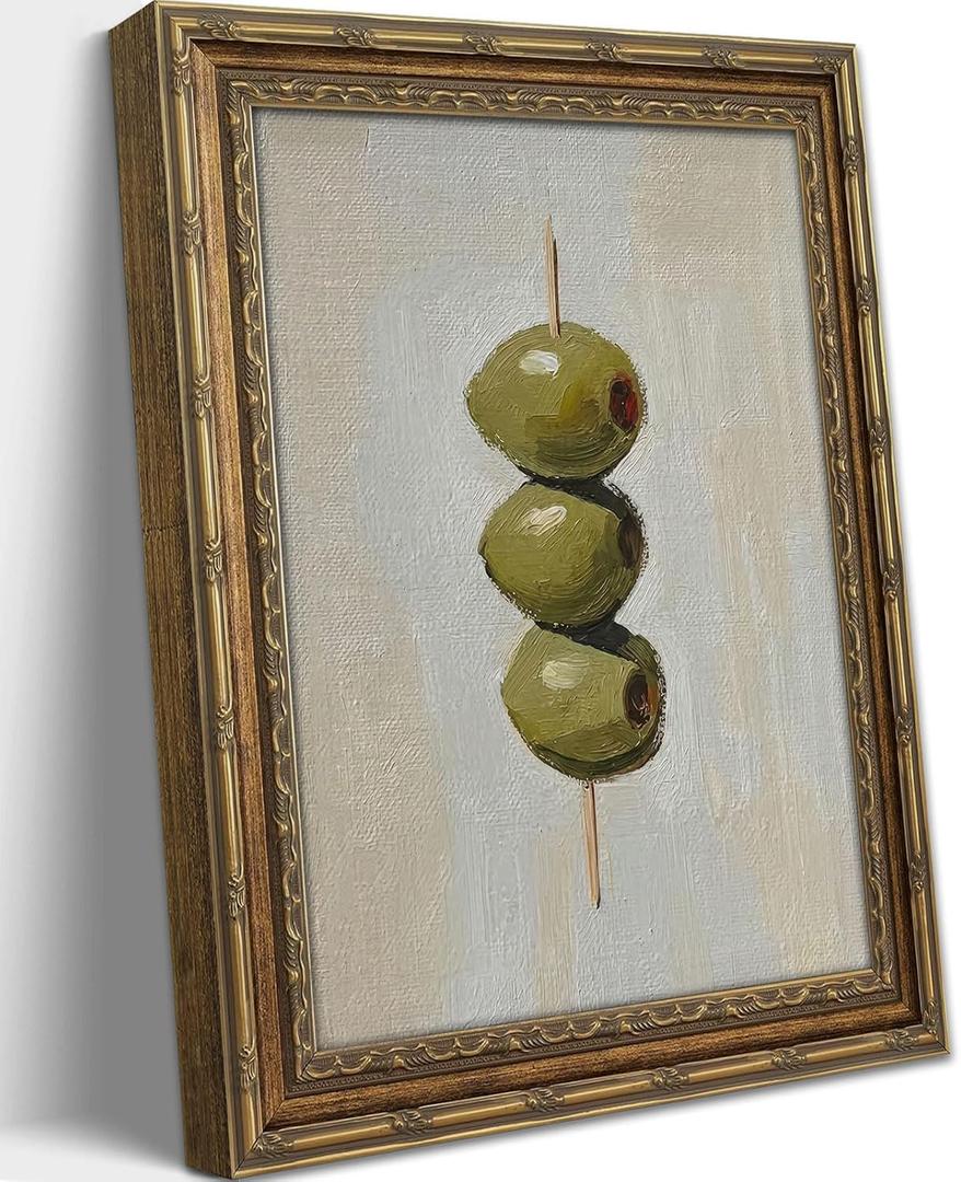 Gold Framed Wall Art Vintage Dirty Martini Olives Wall Art Retro Green Olives Cocktail Bar Cart Wall Decor Picture Summer Trendy Minimalist Kitchen Poster Print for Living Room Dining Room 12x16in