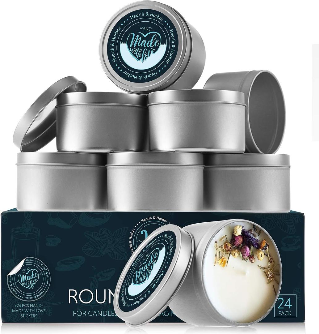 Hearth & Harbor 8 oz. Tin Jars for Candle Making - 120 Pack DIY Candle Containers with Lids - Bulk Tin Storage for Candles