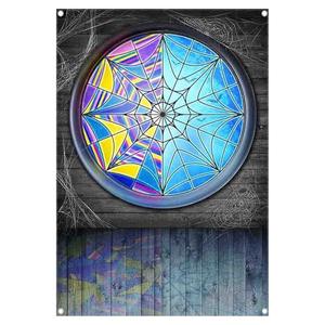 Yriujul Fabric 5x7ft Halloween Spider Web Window Photography Backdrop Horror Moon Night Vampire Gothic Background Kids Party Decorations Boys Girls Photo Props