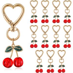 12 Pcs Cherry Keychain Bag Purse Charms Handbags Keyrings Gifts for Women Mother Cherry Party Favors Accessories (Transparent Red)