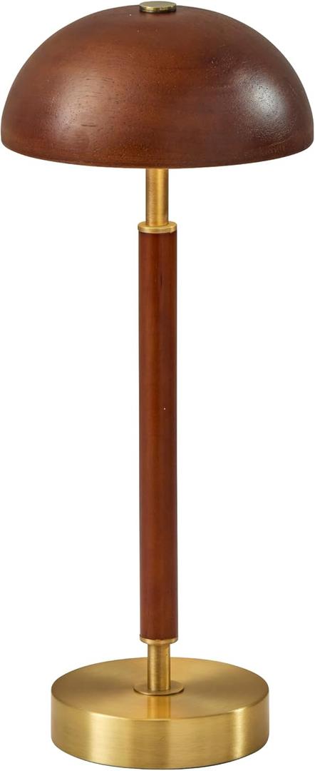 Adesso Cordless Table Lamp with 3-Level Touch Dimmer & Built-in Rechargeable Battery  14.63" Tall Touch Lamp, Walnut Finish (Antique Brass)
