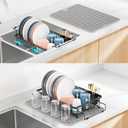 iSPECLE Expandable Dish Drying Rack with Silicone Mat for Kitchen Sink or Counter, Heavy Duty Adjustable Over Sink Dish Drainer with Square Corners, Fit for Modern Single & Double Sinks, Black (Medium (12.8"W | Fits Sink 12.4" - 18.7" L)