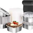 Ksmxos 25 Pack Square Mini Cake Pans with Lids,Mini Loaf Pans with Lids,Aluminum Foil Baking Cups,Disposable Ramekins Cupcake Cups,Dessert Cups for Wedding Birthday Party Picnics,5oz (Silver)