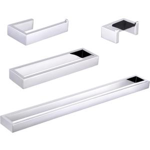 GERZWY 4-Piece Bathroom Accessory Set SUS 304 Stainless Steel Towel Bar Toilet Paper Holder Towel Ring Towel Hooks Wall Mount, Polished Finish HG1708-4JG