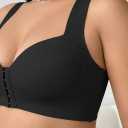 Women's Plus Size Front Closure Bra, Wire-Free Push Up Seamless Vest Bra with Scalloped Edges and Anti-Slip Support (Black, M)