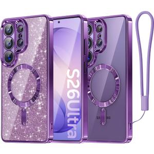Meifigno Magnetic Case Designed for Samsung Galaxy S26 Ultra 6.9", [Compatible with MagSafe] [Removable Glitter Card & Wrist Strap], Surround Lens Protection Case for Galaxy S26 Ultra, Cobalt Violet