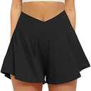 FireSwan Crossover Athletic Shorts for Women 2 in 1 Flowy Running Shorts with Pockets Spandex Butterfly Workout Tennis Skorts, Size M
