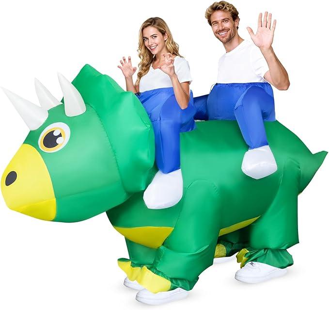 Eyourlife 2025 Couple Inflatable Dinosaur Costume, Funny Triceratops Blow Up Costume, 2 Person Riding Costume for Adults Take Photos, Halloween, Cosplay, Dinosaur Theme Parties & Festivals