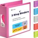 3 Inch 3 Ring Binder Pink, Slant D-Ring 3 Clear View Cover with 2 Inside Pockets, Heavy Duty Colored School Supplies Office and Home Binders  by Enday