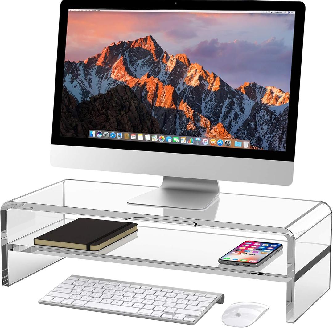 Acrylic Monitor Stand, 2 Tiers Computer Monitor Riser(20x8x5.5 Inch), Monitor Riser/Computer Stand for Home,Office,Business,PC Desk Stand for Keyboard Storage& Multi-Media Laptop Printer Screen (20''x8''x5.5''- 2 Tiers)