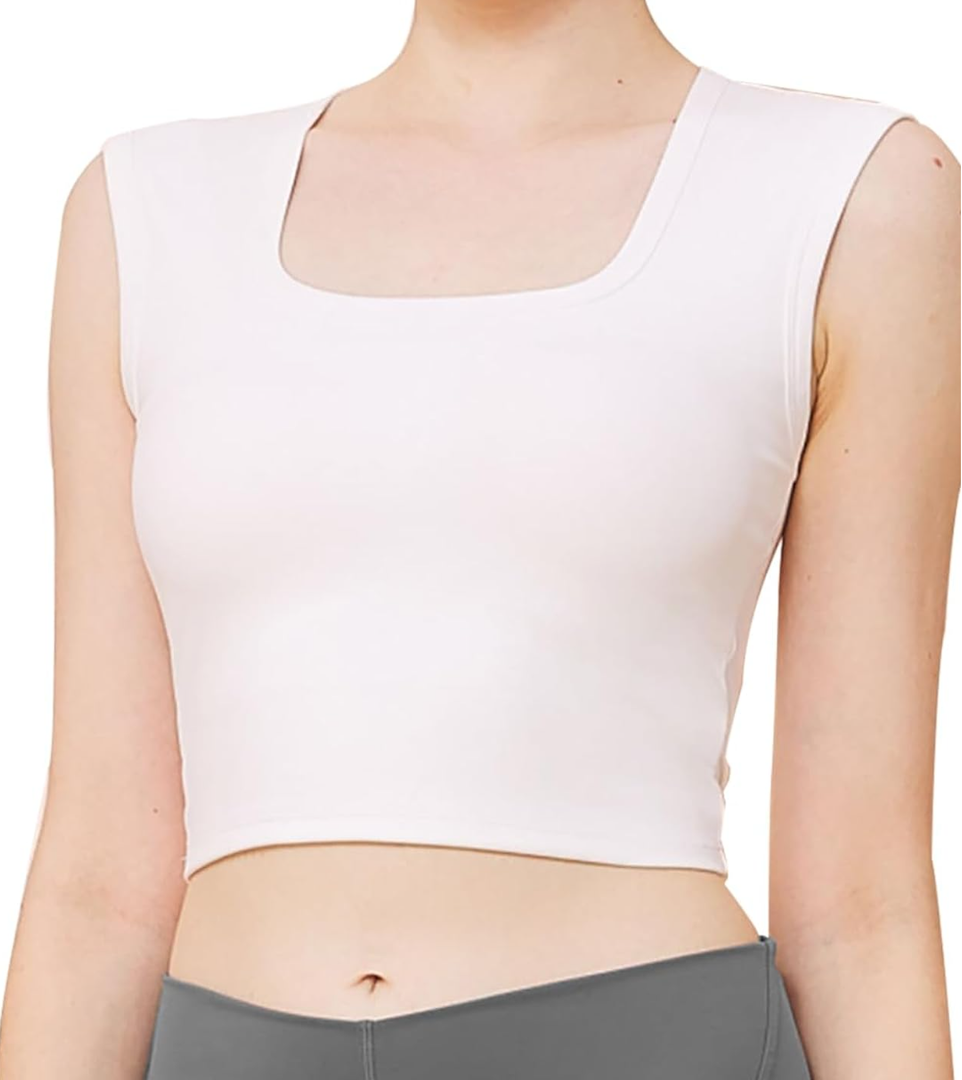 CYVESOULA Women's Sleeveless Crop Top Square Neck Trendy Tank Tops for Women XL