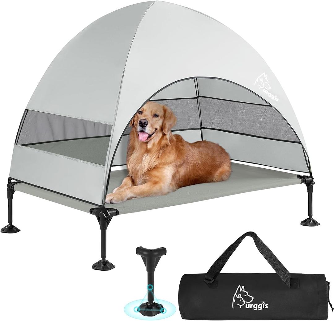 Upgraded Elevated Dog Bed with Canopy, Portable Raised Outdoor Dog Bed with Stable Anti-Slip Feet, Removable Wider Shade, Raised Dogs Cot for Large Pets Camping, Indoor & Outdoor Use (42.0"L x 30.0"W x 33.0"Th)