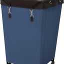 FLYBOX Laundry Hamper with Rolling Wheels, 160L Clothes Large Basket Laundry with Removable Canvas Waterproof Laundry Bag, Dirty Cloth Hamper for Home, Closet, Dorm, Bathroom, Laundry Room, Blue