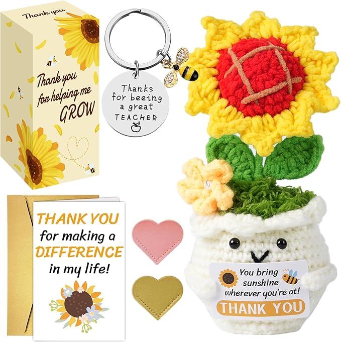 Juedverty Crochet Sunflower Teacher Appreciation Gifts for Women, Emotional Support Christmas Thank You Thanksgiving Gifts