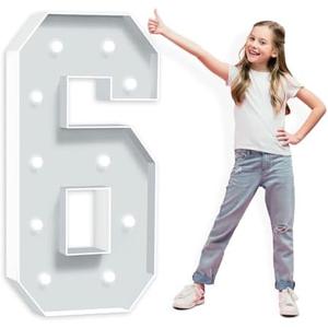 4 Feet Tall Marquee Light Up Numbers, Foam Board Mosaic Balloon for Party Backdrop Displays, Big Happy 6th 60th Birthday Light Up Sign, Cardboard Number 6 for Parties Decorations, Assembly Required