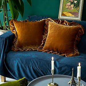 Velvet Throw Pillow Cover Soft Decorative Luxurious Solid Square Cushion Case for Sofa Couch Bedroom Farmhouse,Pack of 2, 18 x 18 Inches, 
Golden Camel