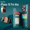 Compatible with iPhone 16 Pro Max 6.9" Wallet Case with Card Holder RFID Blocking for Women Men, Double Magnetic Clasp Kickstand Shockproof Phone Case Fit for iPhone 16 Pro Max, Bluish Green