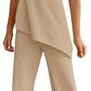 Tankaneo Womens 2 Piece Outfits Asymmetrical Tube Top Wide Leg Pants Knit Vacation Travel 2025 Matching Lounge Sets (Small, Apricot)