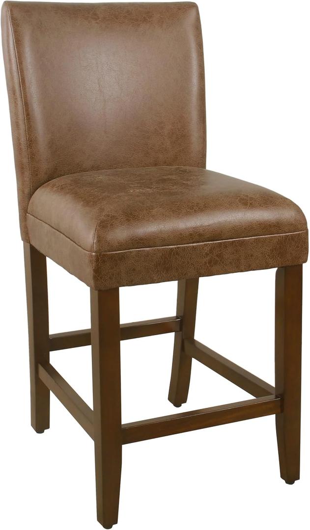 HomePop Upholstered Counter Stool, 24-Inch, Cognac Brown Faux Leather