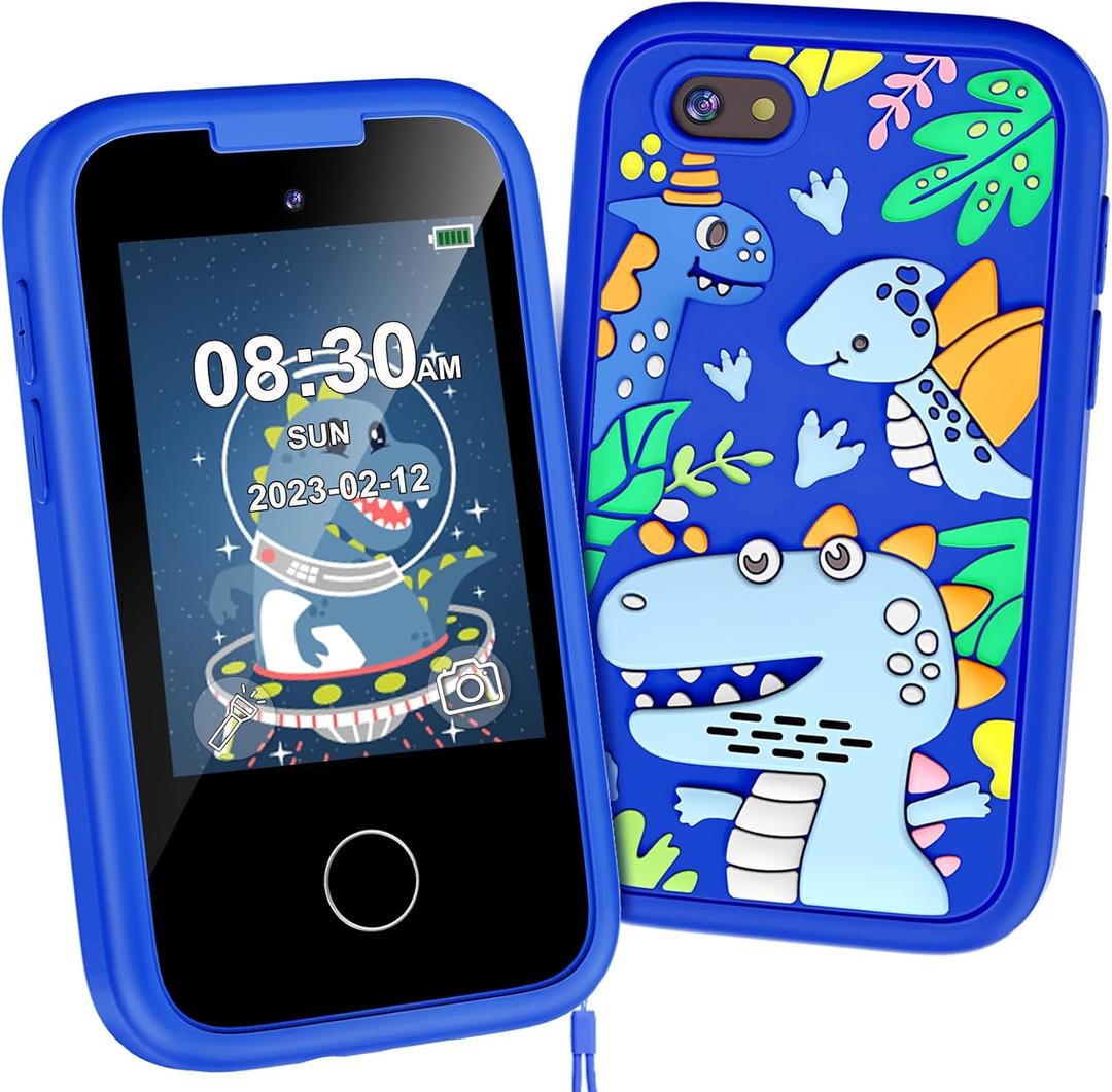 Kids Phone for Boys, Christmas Birthday Gifts for Boy Girl Age 3-10 Kids Toys Cell Phone, 2.8" Touchscreen Toddler Learning Play Toy Phone with Dual Camera, Game, Music Player, 8GB Card Blue