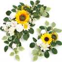 Wedding Decor (Pack of 2) Welcome Sign Flower Backdrop Garland for Ceremony Reception Wall Easel Home Decoration Entryway Faux Outdoor Board Head Table Decor (Sunflower)