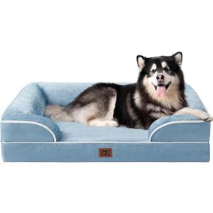 EHEYCIGA Orthopedic Dog Beds for Extra Large Dogs, Waterproof Memory Foam XXL Dog Bed with Sides, Non-Slip Bottom and Egg-Crate Foam Big Pet Couch Bed with Washable Removable Cover, Washed Blue