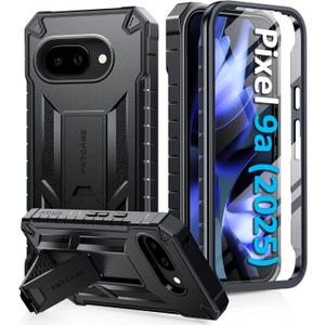 FNTCASE for Google Pixel 9A Case: Military Grade Drop Proof Protection Mobile Cover with Kickstand | Matte Textured Rugged Shockproof TPU | Protective Sturdy Phone Case - Black